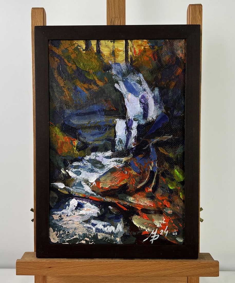 Acrylic painting A babbling brook in the forest Mykhailo Patskan (1 of 10)