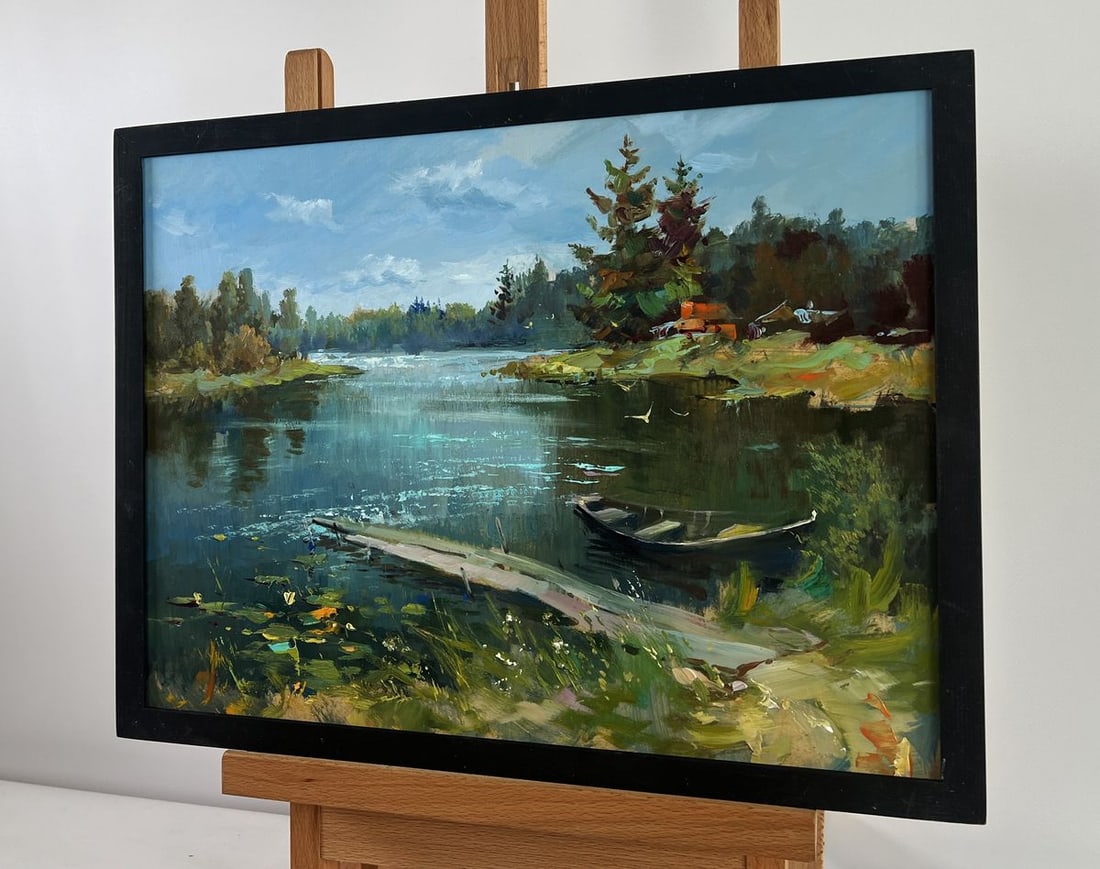 Oil painting A lonely boat by the river Yuriy Suprunchuk - 2