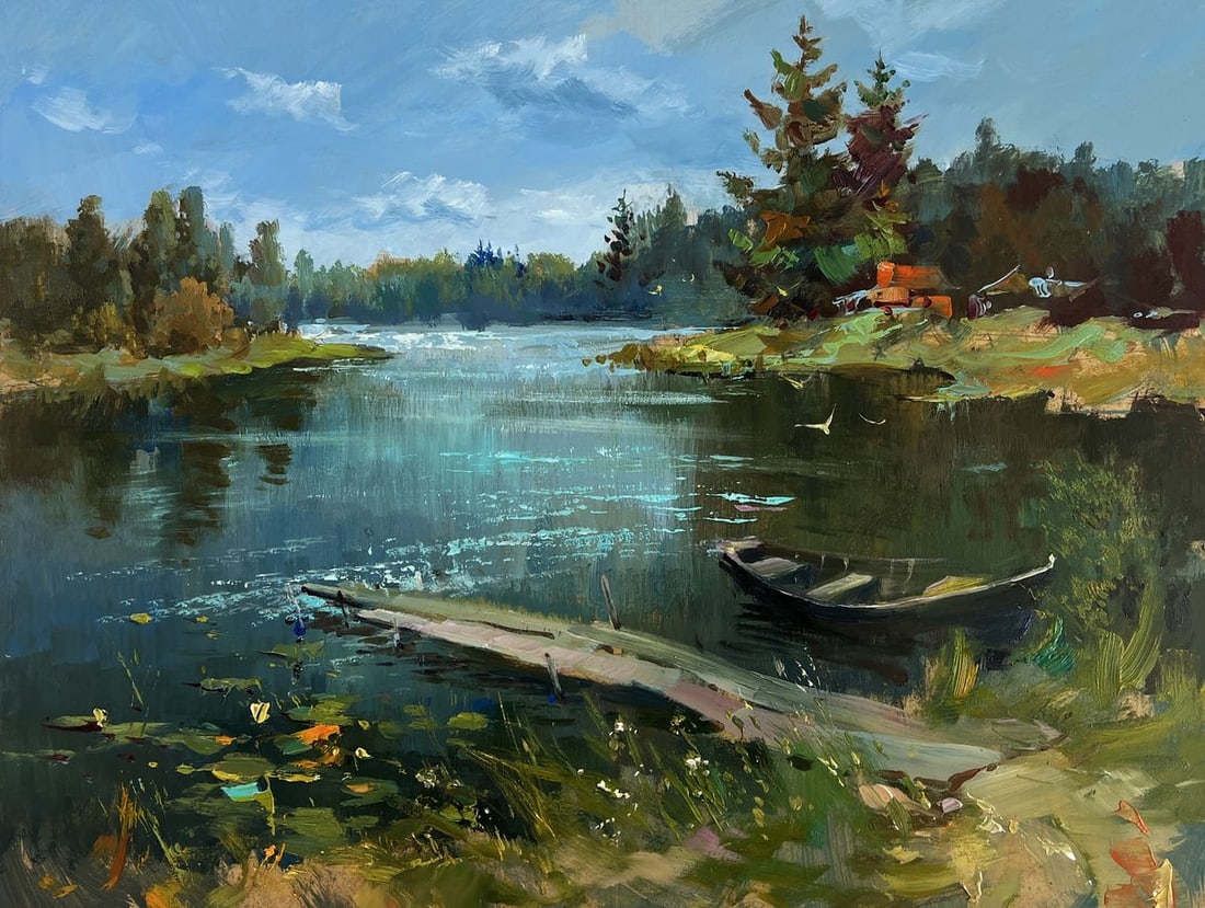 Oil painting A lonely boat by the river Yuriy Suprunchuk - 3