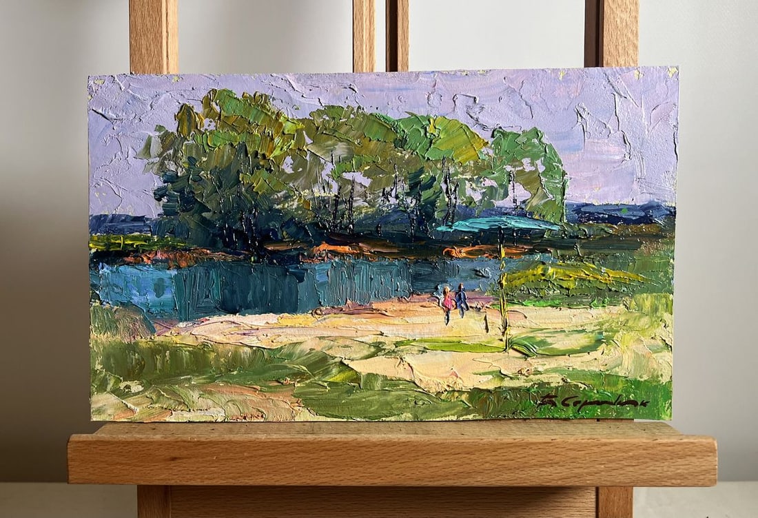 Oil painting On the golden shore Boris Serdyuk: Title: Oil painting On the golden shore Boris Serdyuk Description: NoAAA3782This oil painting cardboard, titled "On the golden shore", the composition is thoughtfully arranged to draw the viewer's eye