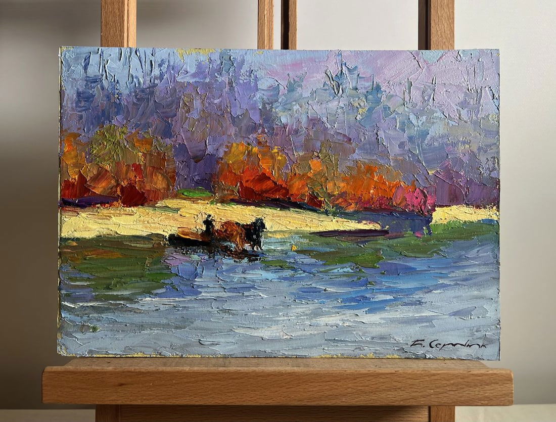 Oil painting Relaxing on a boat Boris Serdyuk: Title: Oil painting Relaxing on a boat Boris Serdyuk Description: NoAAA3805This oil painting cardboard, titled "Relaxing on a boat", the composition is centered around a small boat with two figures fl