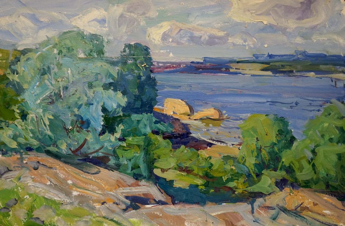 Oil painting Dnieper Kolosovsky Georgy Sergeevich: Title: Oil painting Dnieper Kolosovsky Georgy Sergeevich Description: NoVerns 375 *** ABOUT THIS PAINTING *** * TITLE: "Dnieper" * ARTISTS: Kolosovsky Georgy Sergeevich * SIZE: 40x60 cm/'15.74x23.62 i