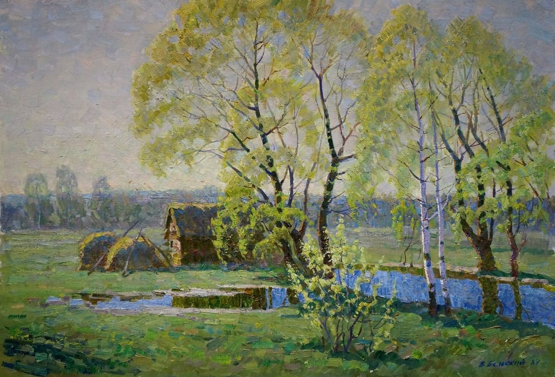 Oil painting In April Belsky Vladimir Mikhailovich: Title: Oil painting In April Belsky Vladimir Mikhailovich Description: NoVerns 852 *** ABOUT THIS PAINTING *** * TITLE: "In April" * ARTISTS: Belsky Vladimir Mikhailovich * SIZE: 70x100