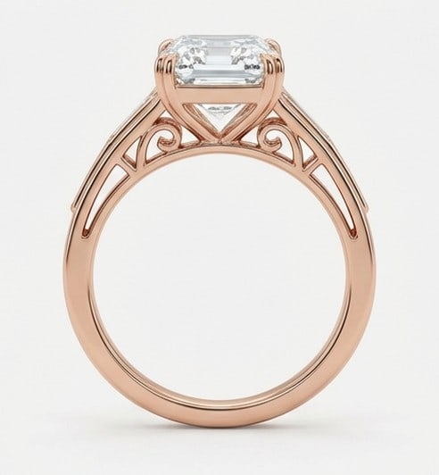 7 Ct Lab Grown Diamond Emerald Cut with Tapered Baguette Shoulders Ring in 14K Rose Gold - 2