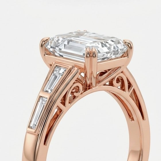 7 Ct Lab Grown Diamond Emerald Cut with Tapered Baguette Shoulders Ring in 14K Rose Gold - 3