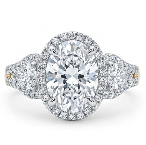 6 Ct Lab Grown Diamond Oval Double Halo with Pear Side Stones Ring in 14K White Gold: Title: 6 Ct Lab Grown Diamond Oval Double Halo with Pear Side Stones Ring in 14K White Gold Description: Stunning 6 carat lab grown diamond ring featuring a Oval Double Halo with Pear Side Stones