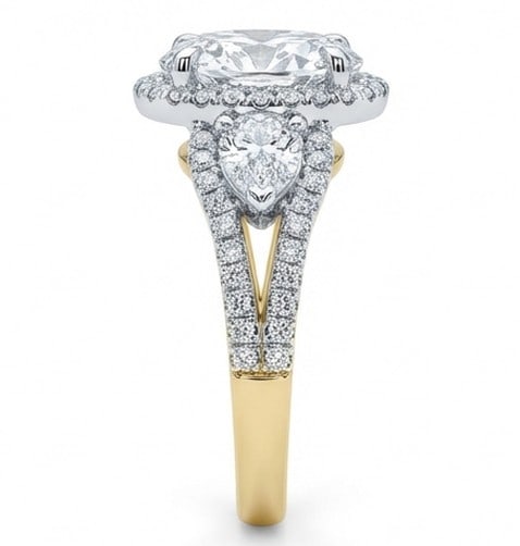6 Ct Lab Grown Diamond Oval Double Halo with Pear Side Stones Ring in 14K White Gold - 2