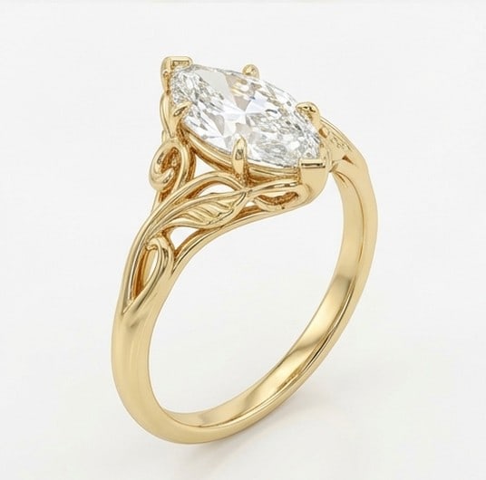 4 Ct Lab Grown Diamond Marquise Nature-Inspired Floral Leaf Ring in 14K Yellow Gold - 3