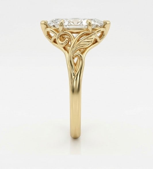 4 Ct Lab Grown Diamond Marquise Nature-Inspired Floral Leaf Ring in 14K Yellow Gold - 4