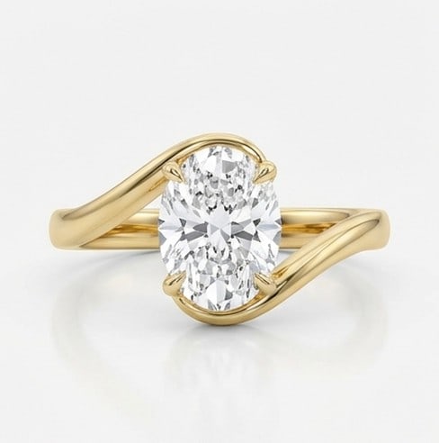 7 Ct Lab Grown Diamond Oval Bypass Tension Setting Ring in 14K Yellow Gold - 2