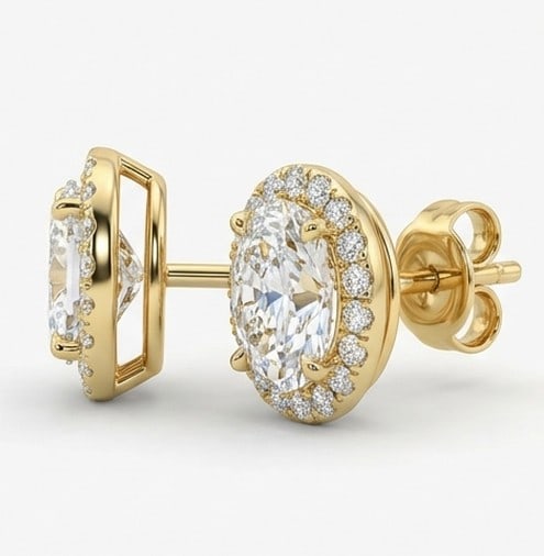 4 Ct Lab Grown Diamond Oval Halo Studs Ring in 14K Yellow Gold - 2