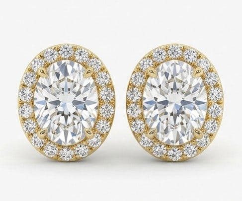 4 Ct Lab Grown Diamond Oval Halo Studs Ring in 14K Yellow Gold - 3