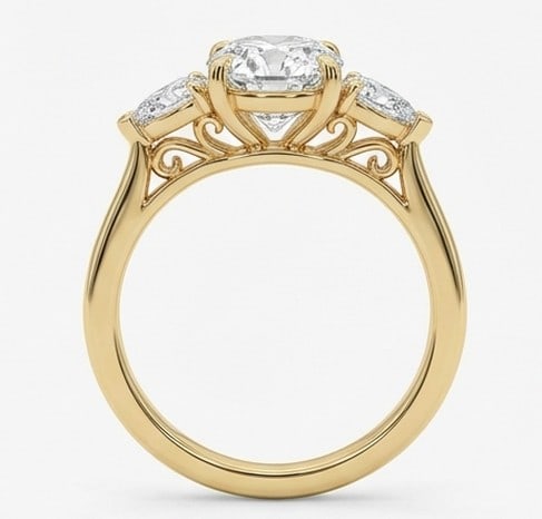 5 Ct Lab Grown Diamond Oval Three-Stone with Pear Side Stones Ring in 14K Yellow Gold - 2