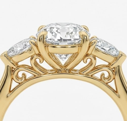 5 Ct Lab Grown Diamond Oval Three-Stone with Pear Side Stones Ring in 14K Yellow Gold - 4