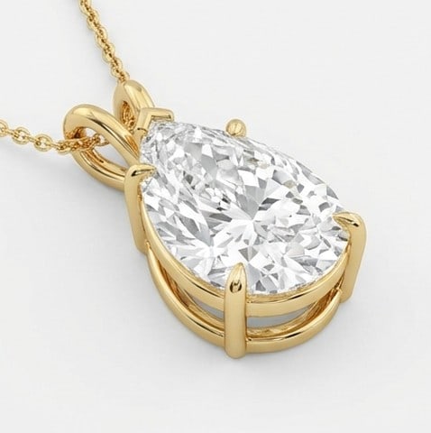 5 Ct Lab Grown Diamond Pear Shape Solitaire Pendant in 14K Yellow Gold - 3