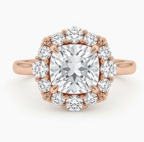 5 Ct Lab Grown Diamond Cushion Cut Floral Halo Ring in 14K Rose Gold (1 of 3)