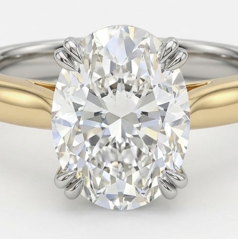 10 Ct Lab Grown Diamond Oval Classic Solitaire (White Gold Prongs) Ring in 14K Yellow Gold - 4