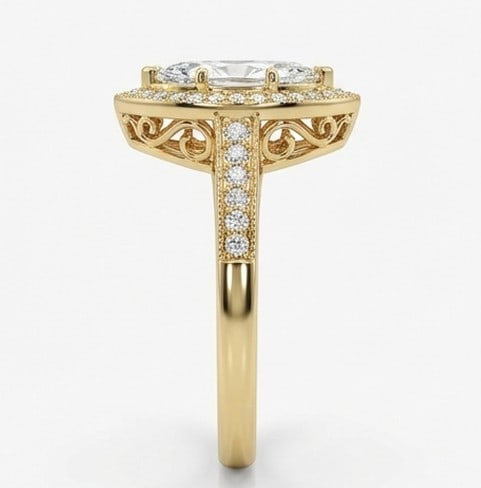4 Ct Lab Grown Diamond Marquise Halo with Pave Band Ring in 14K Yellow Gold - 4