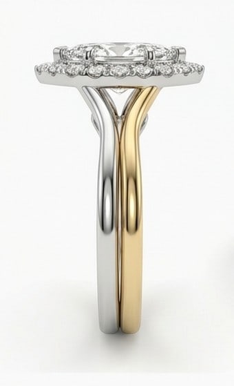 4 Ct Lab Grown Diamond Marquise Halo with Yellow Gold Accents Ring in 14K White Gold - 2