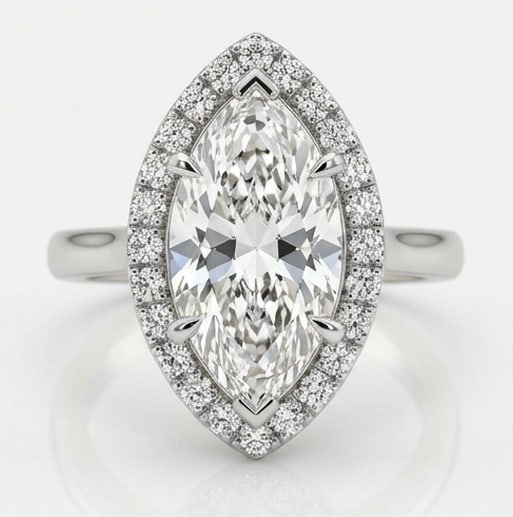 6 Ct Lab Grown Diamond Marquise Halo Solitaire Ring in 14K White Gold (1 of 4)