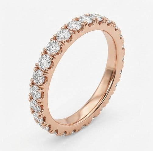 2 Ct Lab Grown Diamond Round Cut Shared-Prong Eternity Band Ring in 14K Rose Gold: Title: 2 Ct Lab Grown Diamond Round Cut Shared-Prong Eternity Band Ring in 14K Rose Gold Description: Stunning 2 carat lab grown diamond ring featuring a Round Cut Shared-Prong Eternity Band design. T