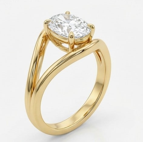 6 Ct Lab Grown Diamond Oval Bypass Solitaire Ring in 14K Yellow Gold: Title: 6 Ct Lab Grown Diamond Oval Bypass Solitaire Ring in 14K Yellow Gold Description: Stunning 6 carat lab grown diamond ring featuring a Oval Bypass Solitaire design. The center stone is beautiful