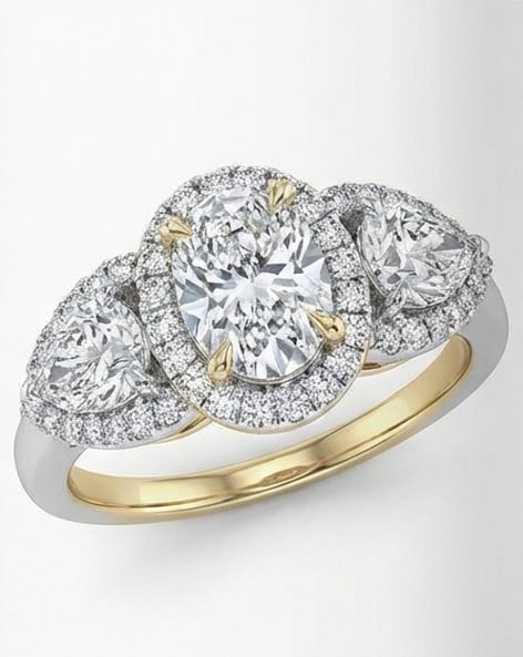 5 Ct Lab Grown Diamond Oval Halo Three-Stone with Pear Sides Ring in 14K White Gold - 3