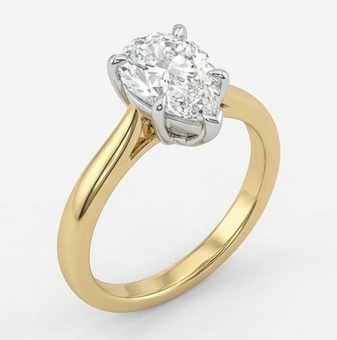 4 Ct Lab Grown Diamond Pear Shape Solitaire (White Gold Prongs) Ring in 14K Yellow Gold - 3