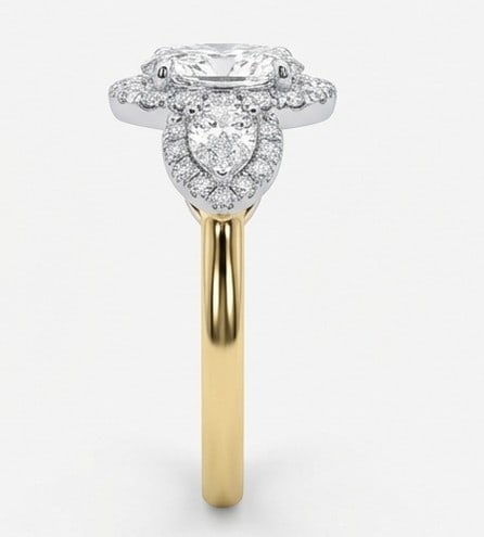 4 Ct Lab Grown Diamond Oval Halo Three-Stone with Pear Accents Ring in 14K White Gold - 2