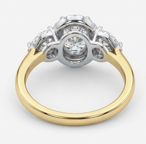 4 Ct Lab Grown Diamond Oval Halo Three-Stone with Pear Accents Ring in 14K White Gold - 4