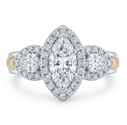 4 Ct Lab Grown Diamond Marquise Halo Three-Stone (Pear Sides) Ring in 14K White Gold (1 of 4)