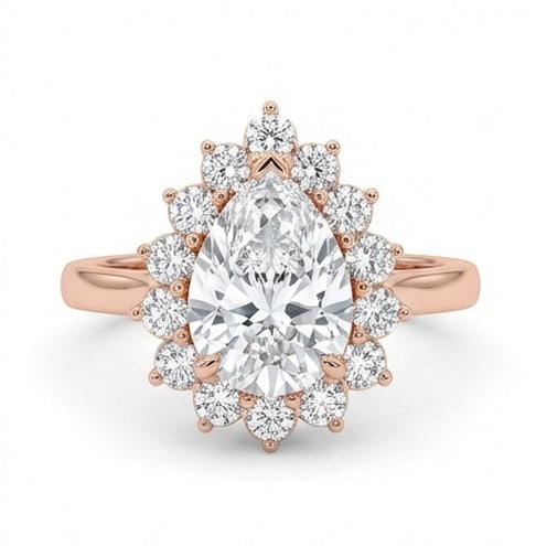 6 Ct Lab Grown Diamond Pear Shape Sunburst Halo Ring in 14K Rose Gold (1 of 3)