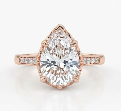 7 Ct Lab Grown Diamond Pear Shape Solitaire with Pave Bridge Ring in 14K Rose Gold (1 of 4)