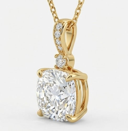 5 Ct Lab Grown Diamond Cushion Cut with Diamond Bail Pendant in 14K Yellow Gold (1 of 4)