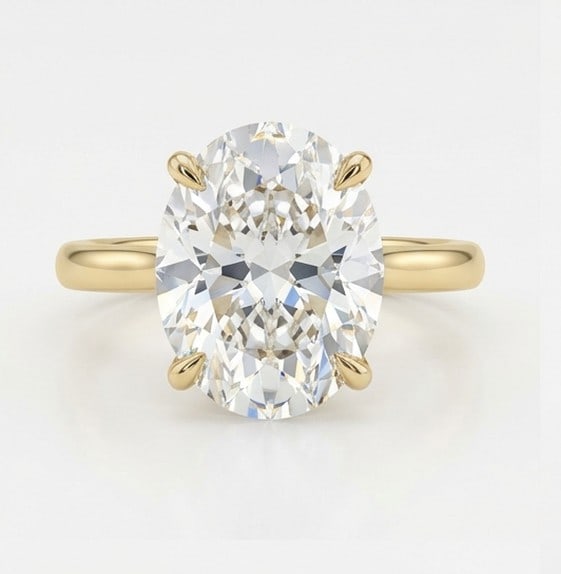 10 Ct Lab Grown Diamond Oval Classic Solitaire Ring in 14K Yellow Gold: Title: 10 Ct Lab Grown Diamond Oval Classic Solitaire Ring in 14K Yellow Gold Description: Stunning 10 carat lab grown diamond ring featuring a Oval Classic Solitaire design. The center stone is beaut