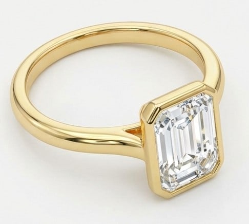 8 Ct Lab Grown Diamond Emerald Cut Bezel Solitaire Ring in 14K Yellow Gold - 2