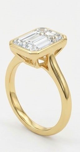 8 Ct Lab Grown Diamond Emerald Cut Bezel Solitaire Ring in 14K Yellow Gold - 4