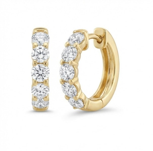 2 Ct Lab Grown Diamond Round Cut Shared-Prong Huggies Ring in 14K Yellow Gold: Title: 2 Ct Lab Grown Diamond Round Cut Shared-Prong Huggies Ring in 14K Yellow Gold Description: Stunning 2 carat lab grown diamond ring featuring a Round Cut Shared-Prong Huggies design. The center