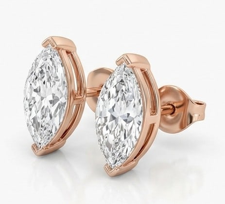 3 Ct Lab Grown Diamond Marquise Cut Tension Set Studs Ring in 14K Rose Gold: Title: 3 Ct Lab Grown Diamond Marquise Cut Tension Set Studs Ring in 14K Rose Gold Description: Stunning 3 carat lab grown diamond ring featuring a Marquise Cut Tension Set Studs design. The center