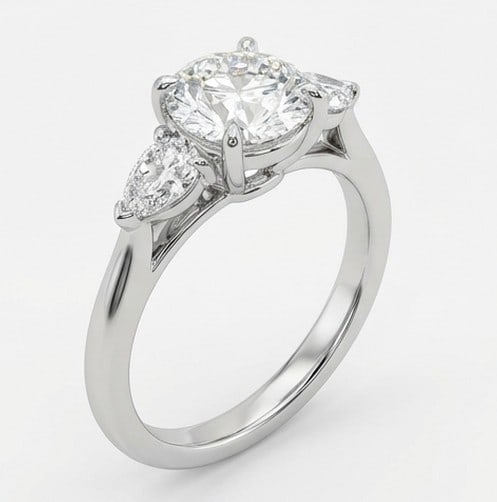 5 Ct Lab Grown Diamond Round Three-Stone with Pear Sides Ring in 14K White Gold - 2