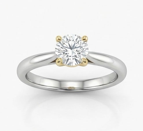2 Ct Lab Grown Diamond Round Solitaire (Yellow Gold Prongs) Ring in 14K White Gold: Title: 2 Ct Lab Grown Diamond Round Solitaire (Yellow Gold Prongs) Ring in 14K White Gold Description: Stunning 2 carat lab grown diamond ring featuring a Round Solitaire (Yellow Gold Prongs) design.