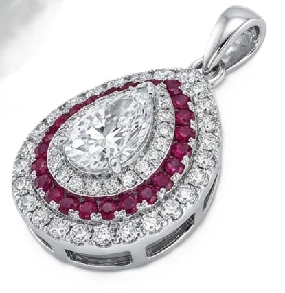 2 Ct Lab Grown Diamond Pear Shape Double Ruby Halo Pendant in 14K White Gold (1 of 2)