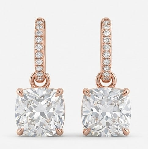 3 Ct Lab Grown Diamond Cushion Cut Halo Leverbacks Ring in 14K Rose Gold (1 of 3)