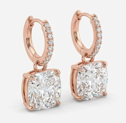 3 Ct Lab Grown Diamond Cushion Cut Halo Leverbacks Ring in 14K Rose Gold - 2