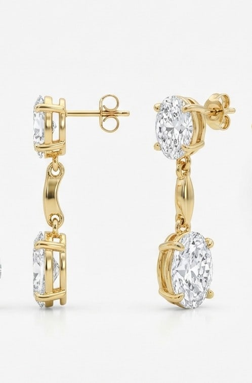 3 Ct Lab Grown Diamond Oval Shape Solitaire Drops Ring in 14K Yellow Gold - 2