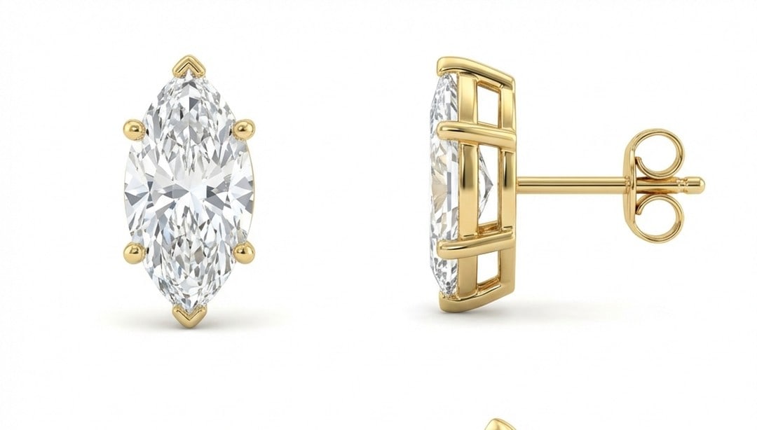 3 Ct Lab Grown Diamond Marquise Cut Studs Ring in 14K Yellow Gold: Title: 3 Ct Lab Grown Diamond Marquise Cut Studs Ring in 14K Yellow Gold Description: Stunning 3 carat lab grown diamond ring featuring a Marquise Cut Studs design. The center stone is beautifully sho