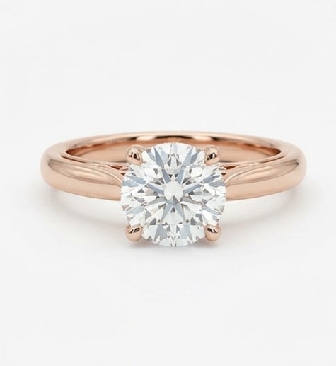 5 Ct Lab Grown Diamond Round Classic Solitaire Ring in 14K Rose Gold: Title: 5 Ct Lab Grown Diamond Round Classic Solitaire Ring in 14K Rose Gold Description: Stunning 5 carat lab grown diamond ring featuring a Round Classic Solitaire design. The center stone is beautif