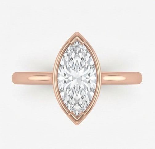 4 Ct Lab Grown Diamond Marquise Bezel Set Solitaire Ring in 14K Rose Gold: Title: 4 Ct Lab Grown Diamond Marquise Bezel Set Solitaire Ring in 14K Rose Gold Description: Stunning 4 carat lab grown diamond ring featuring a Marquise Bezel Set Solitaire design. The center stone