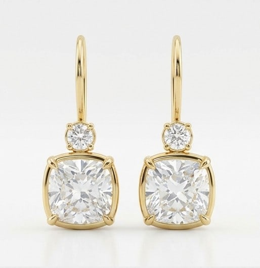 4 Ct Lab Grown Diamond Cushion Cut Solitaire Drops Ring in 14K Yellow Gold (1 of 3)