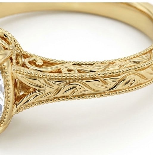 5 Ct Lab Grown Diamond Pear Shape Vintage Engraved Solitaire Ring in 14K Yellow Gold - 2